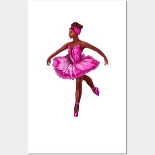 Ballet African American ballerina in pink tutu black woman with afro hair dancer dancing dance Posters and Art